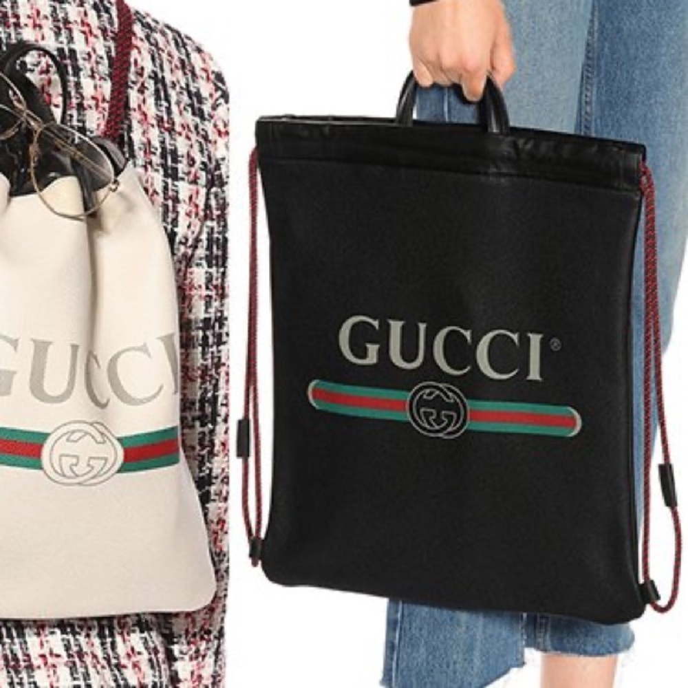 Authentic Gucci Drawstring Leather Backpack In Bl… - image 4